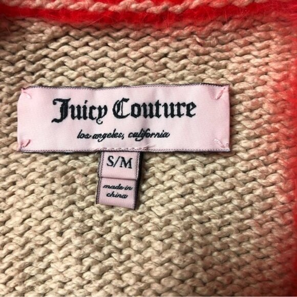 Juicy Couture Angora Trim Knit Beige/Red Cardigan Y2K Size Sm/Md - Picture 5 of 10